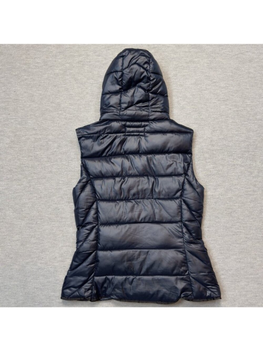 Zara Trafaluc Hooded Puffer Vest Womens Size S Blue Snap Zip Pockets Black Trim - Picture 5 of 16